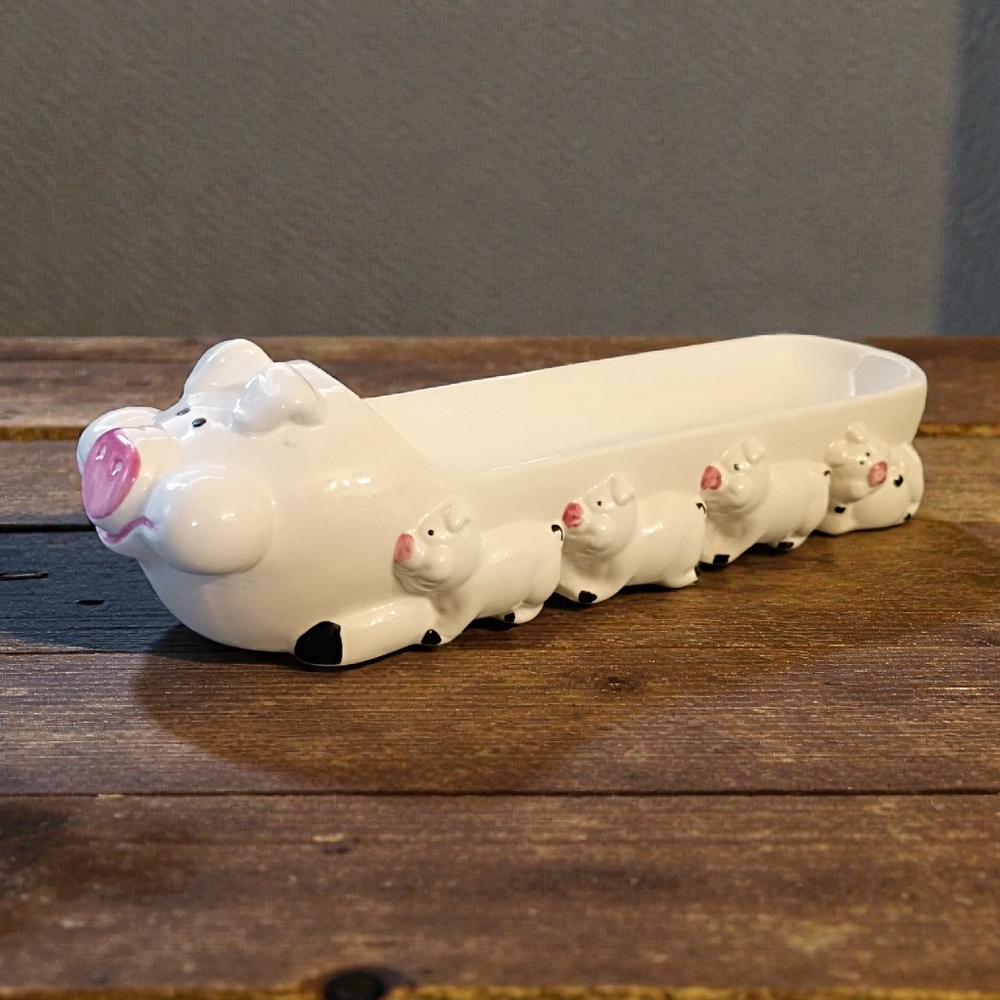 Vintage Ron Gordon Designs Pig and Piglets 1983 Cracker Dish Ceramic Stoneware